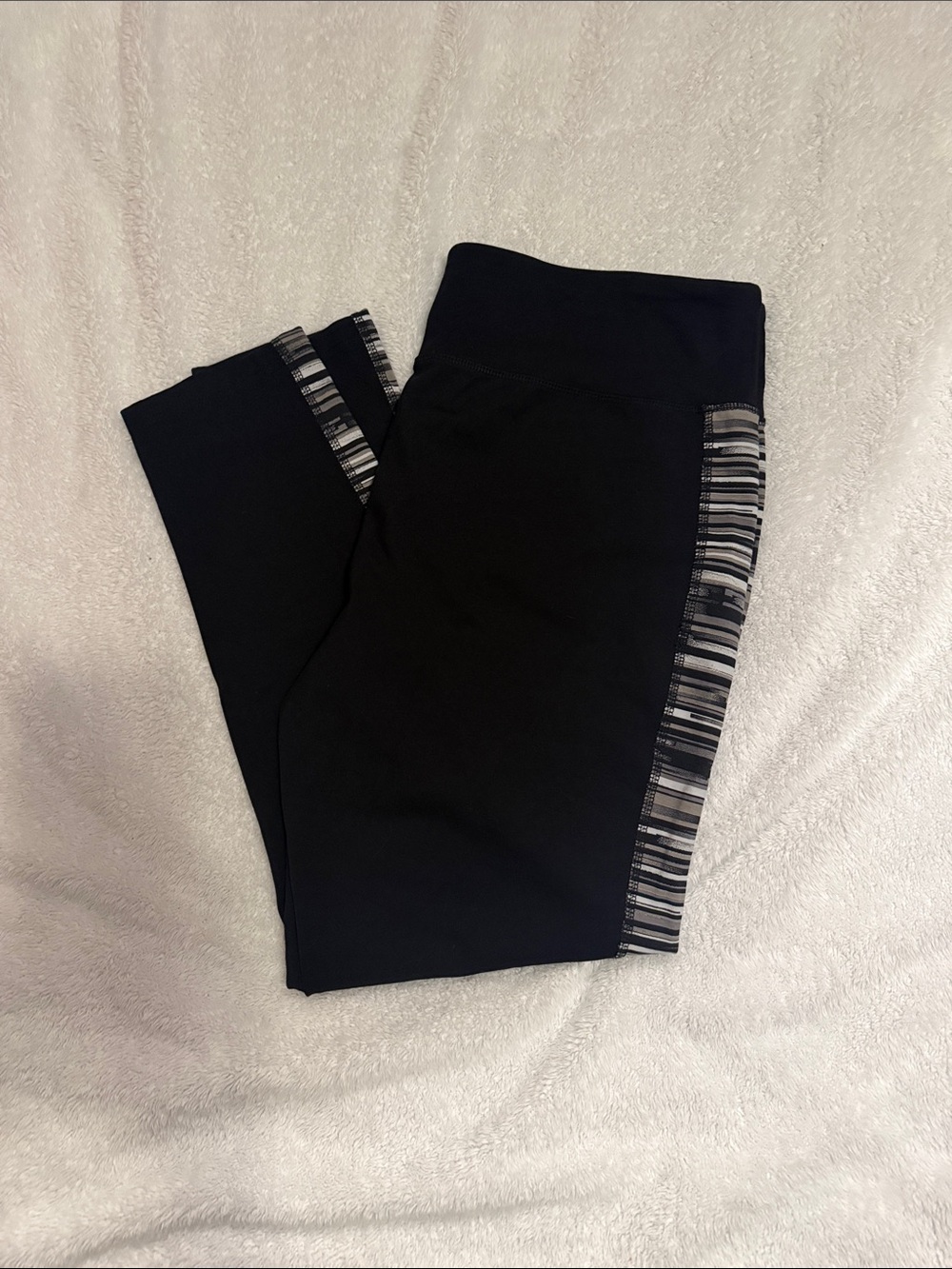 Women's Black Leggings with Gray Stripe Side Detail